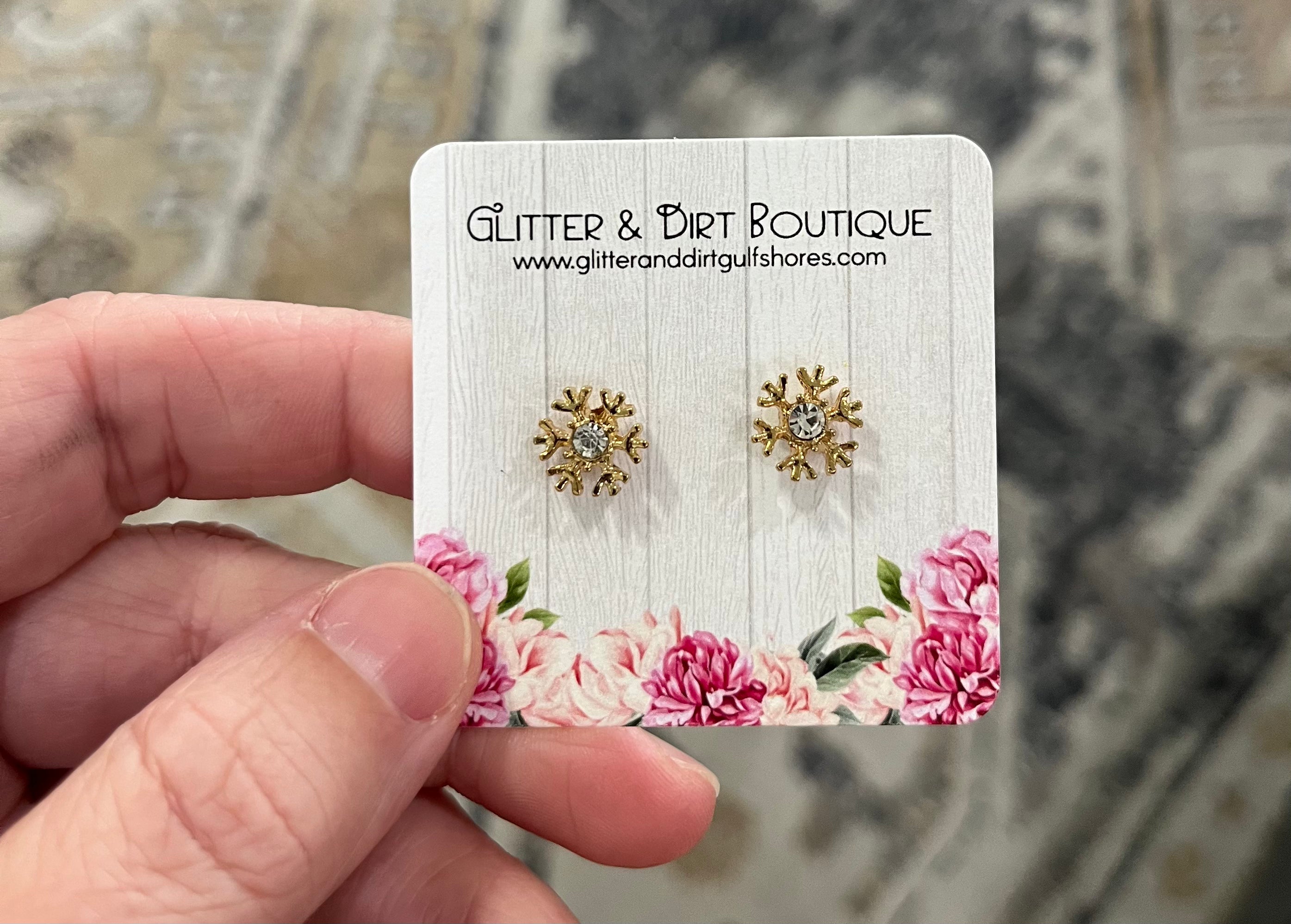 Gold Snowflake with CZ Center Earrings