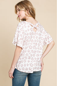 Taupe Leopard Ruffle Sleeve Top