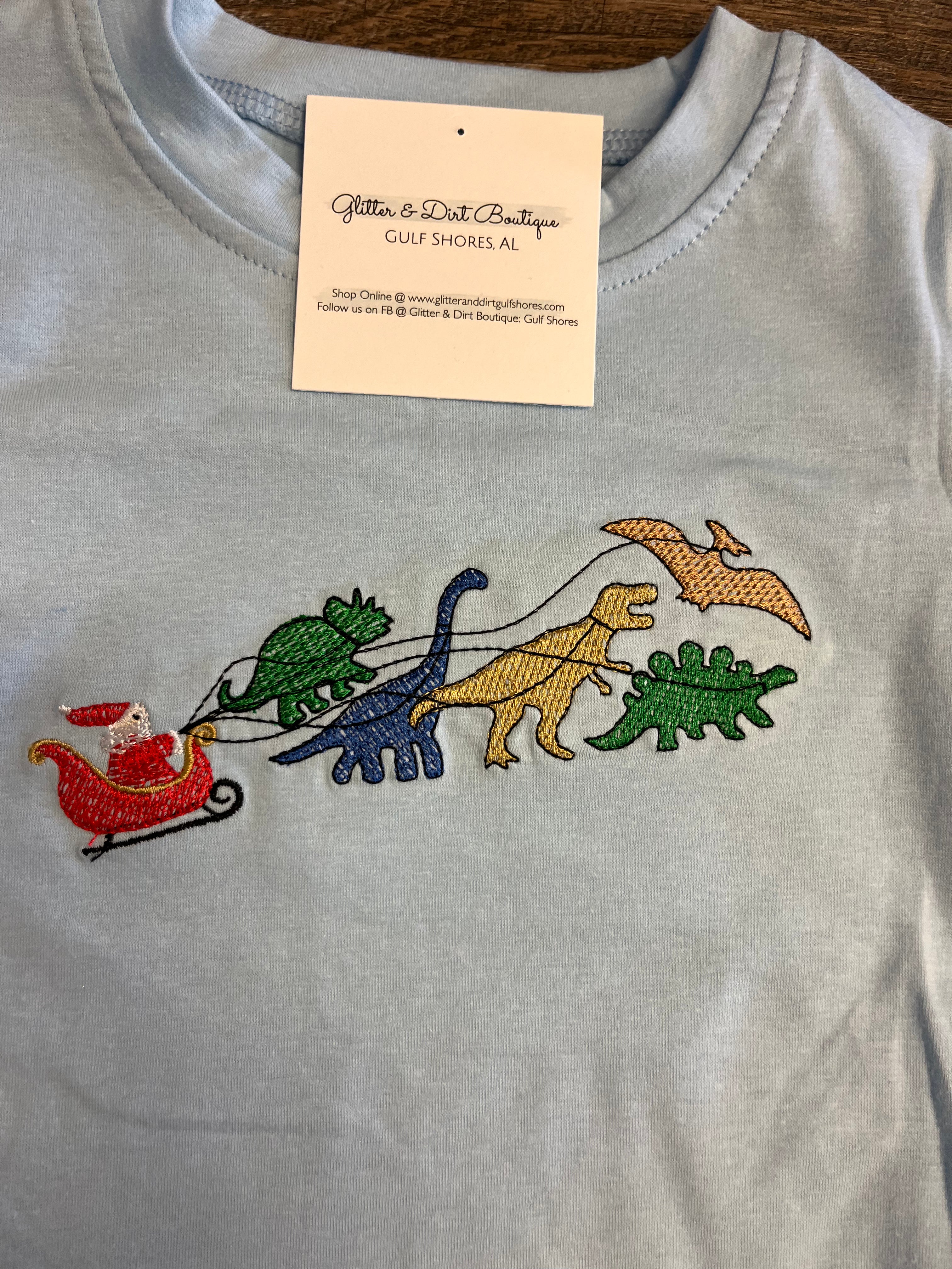 Embroidered Dino Christmas Tee