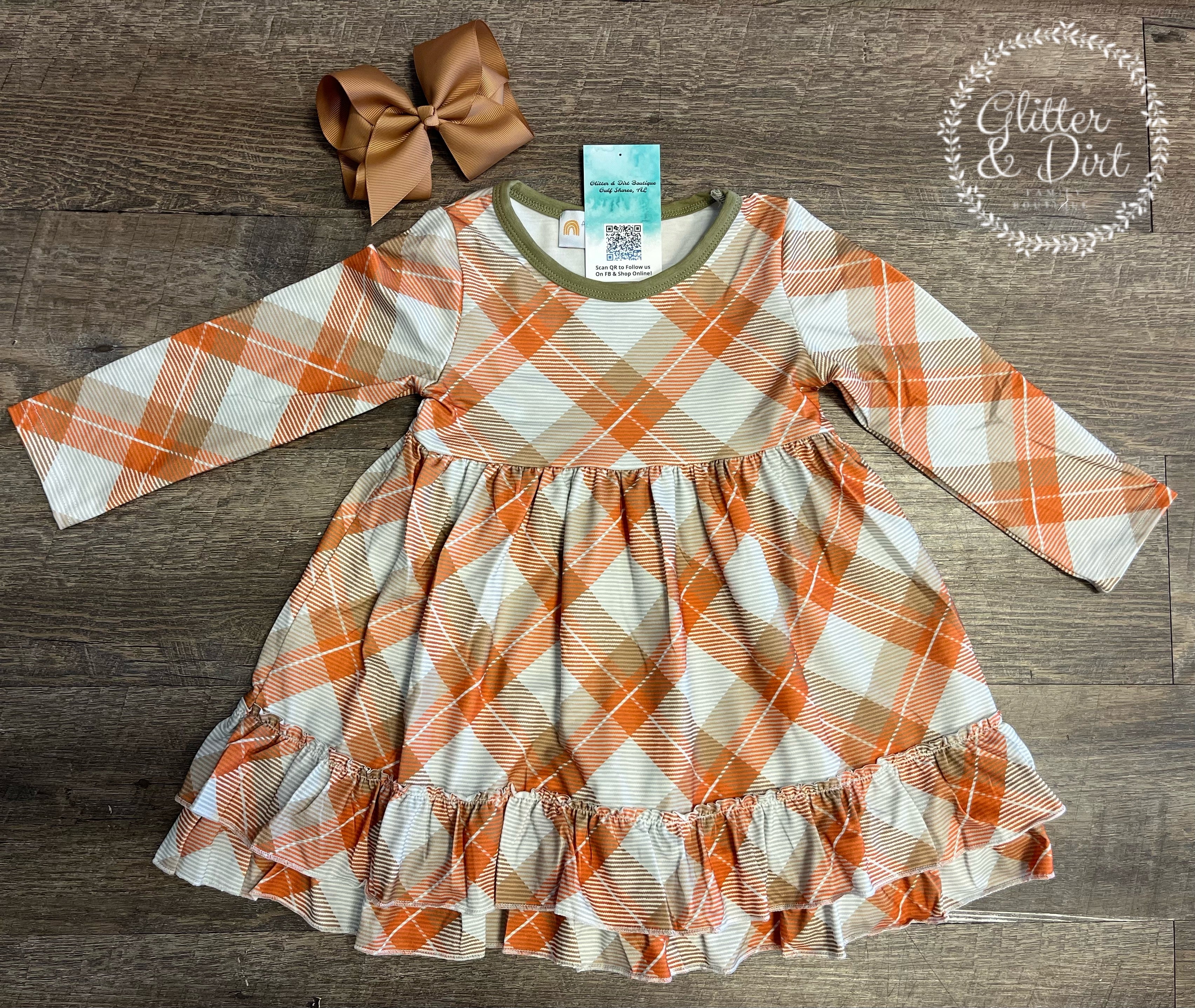 Plaid Long Sleeve Ruffle Dress