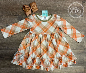 Plaid Long Sleeve Ruffle Dress