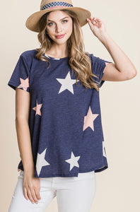 Casual Navy Star Top