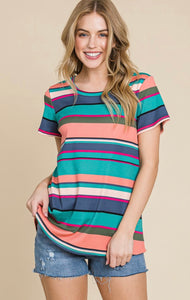 Ribbed Casual Striped Top